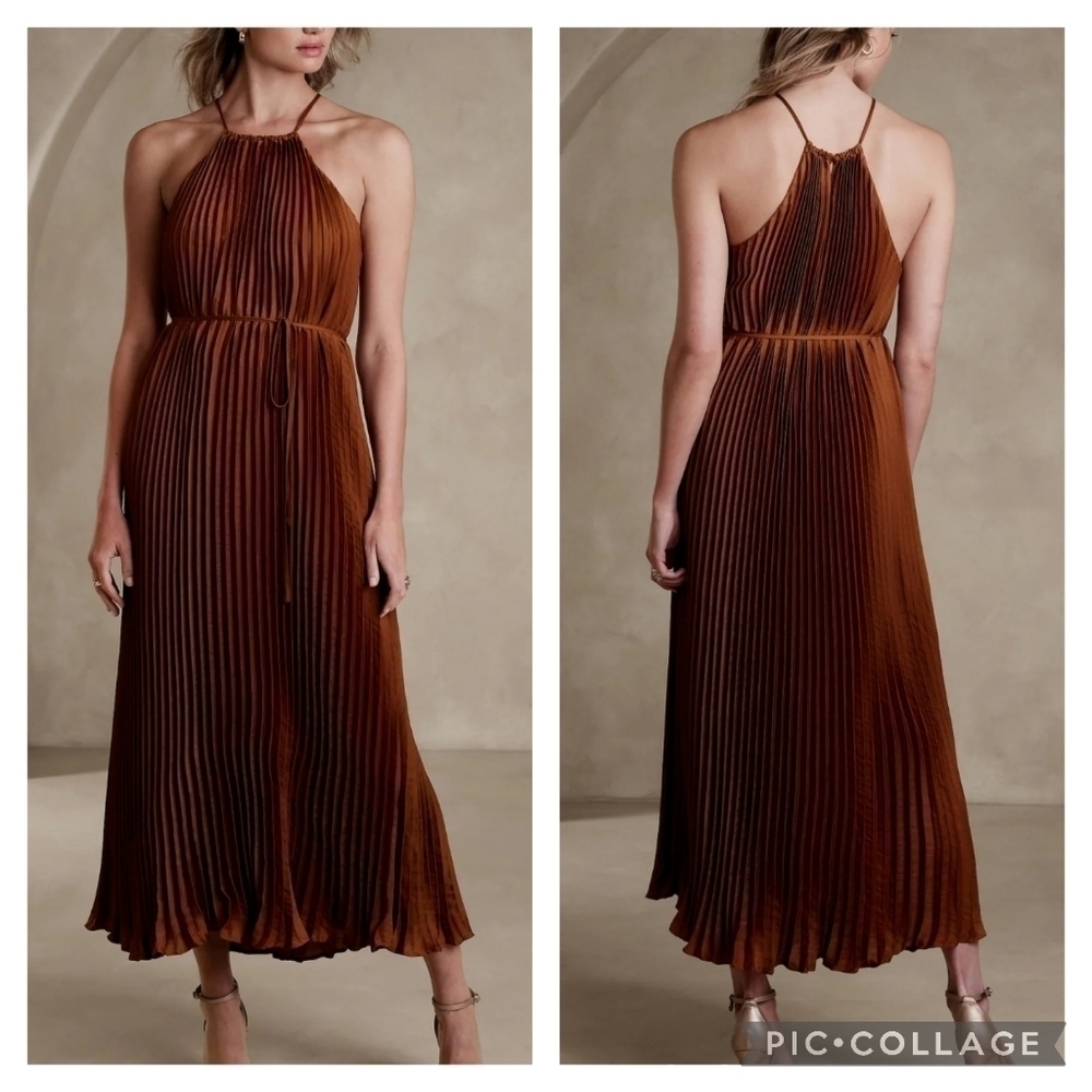 Banana Republic Halter Pleated Maxi Dress Adobe Brick